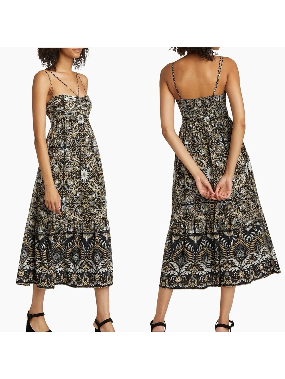 NWT $495 Kobi Halperin Arya Odyessy Print Spagetti Strap Midi Dress XS